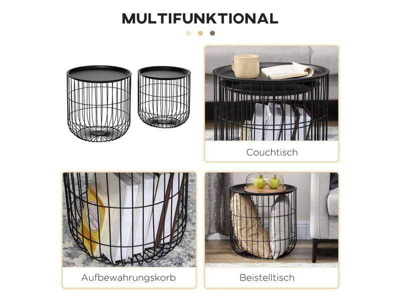  Lot de 2 tables basses gigognes rondes,40x40 cm,style scandinave,acier,noir  - Conforama D