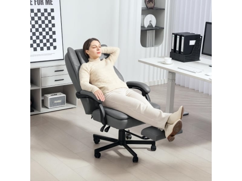  Fauteuil de bureau massant,69x64 cm,inclinable avec repose-pieds,microfibre,gris  - Conforama B