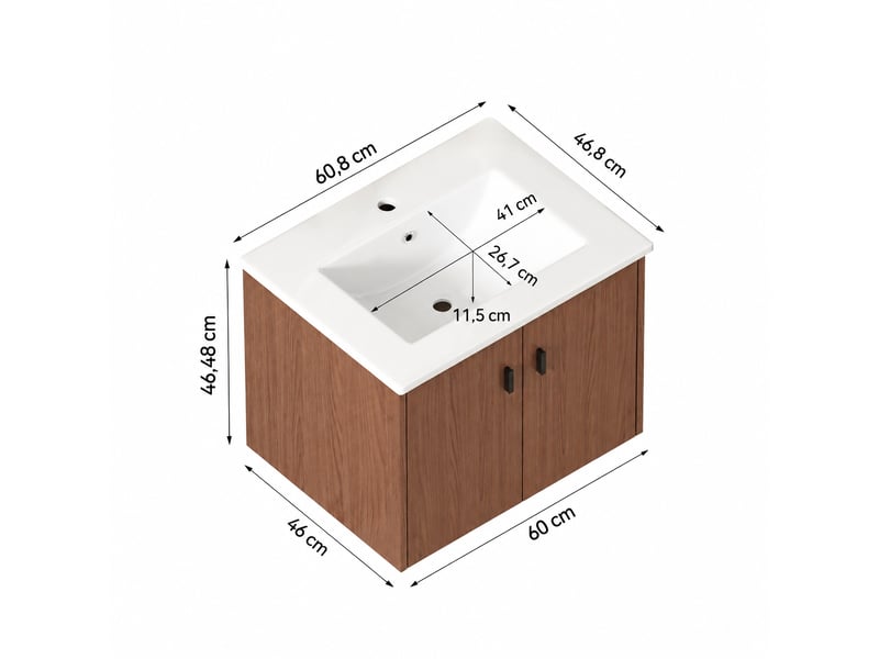  Meuble de salle de bains 60 cm brun rougeâtre avec 2 portes à fermeture amortie  - Conforama C