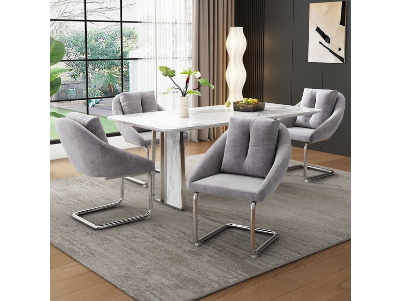  Lot de 2 chaises de salle à manger en velours gris avec coussins  - Conforama B