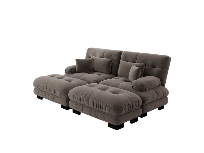  Canapé modulable 2 places cloud en chenille marron avec 2 ottomans  - Conforama A