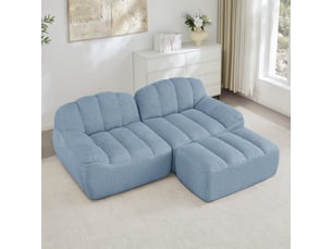 Canapé d'angle, canapé modulable – 2 places, avec pouf, assise profonde, sans cadre, bleu, sans montage