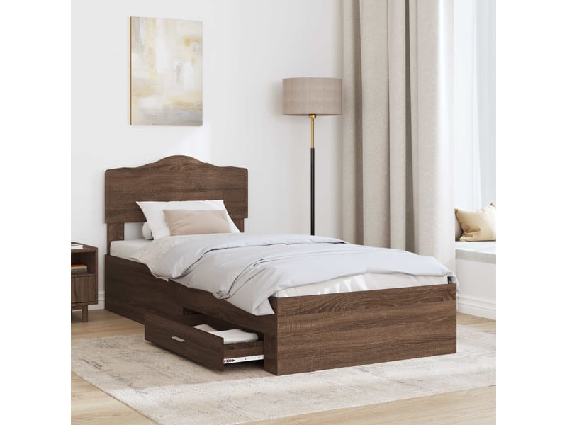  Lit simple- lit adulte -  cadre de lit chêne brun 70 x 190 cm bois d'ingénierie  - Conforama B