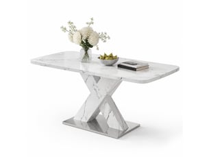 Table à manger rectangulaire extensible, 120-160x80x76,5 cm, pour cuisine, plateau mdf, piètement métal, coloris blanc