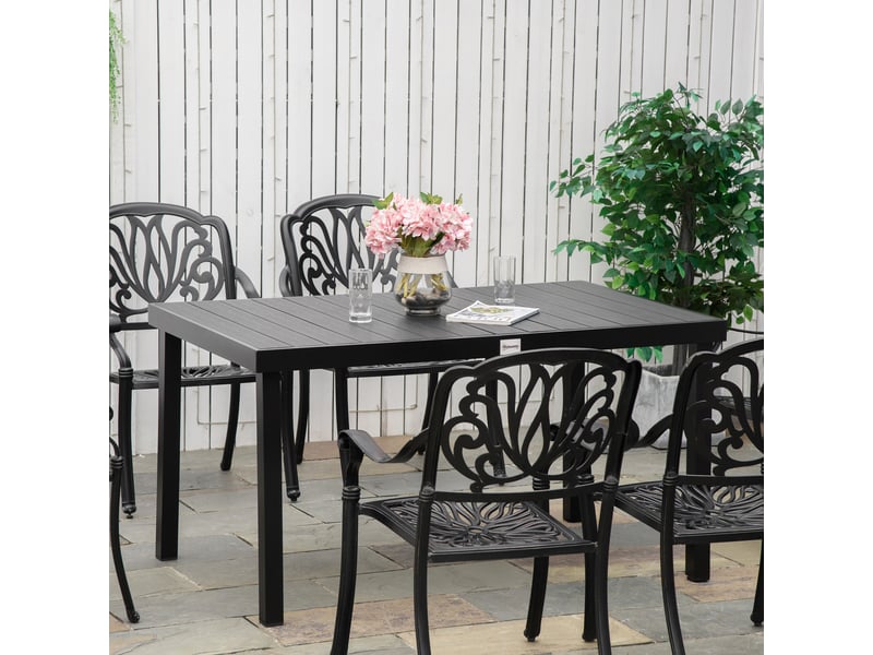  Table jardin rectangulaire 6 pers., repas extérieur 140x90x74 cm, lattes, aluminium, terrassebalcon, noire.  - Conforama C