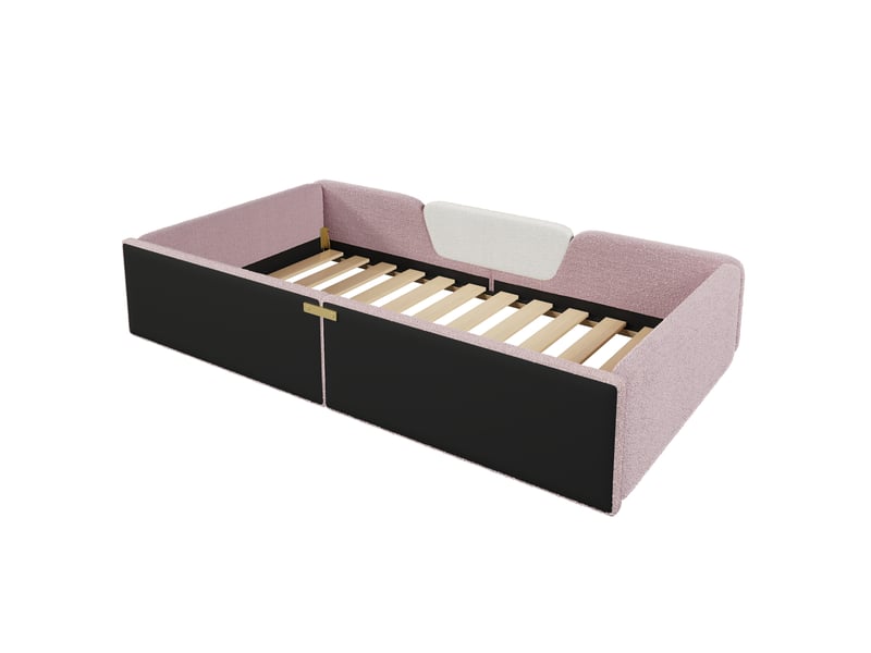  Lit rembourré pour enfant 90 x 190 cm – avec barrière de sécurité amovible – poche de rangement en tissu – revêtement en velours – rose (matelas non inclus)  - Conforama W