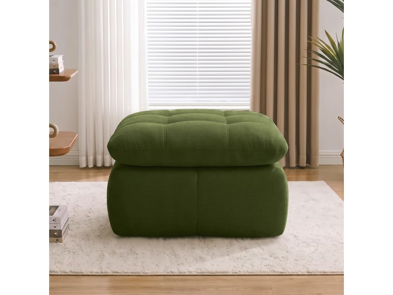  Pouf repose-pieds, coloris vert, matière chenille, dimensions : 72.5 x 63 x 50 cm  - Conforama D