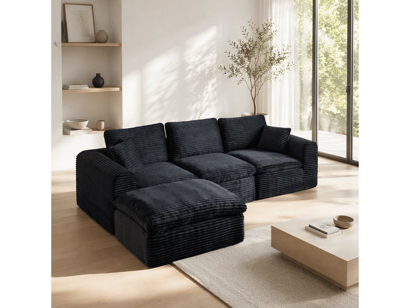  Canapé modulable 3 places 280x180x65 cm, 3 modules combinables en l ou droit, convertible en couchage d'appoint, velours côtelé, noir et bleu OMNIGLINT TRADING LTD - Conforama D