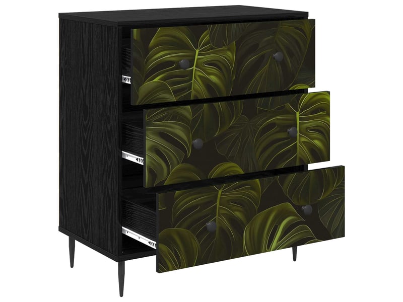  Commode chambre, meuble de rangement elburg impression de feuille de palmier chêne noir  - Conforama C