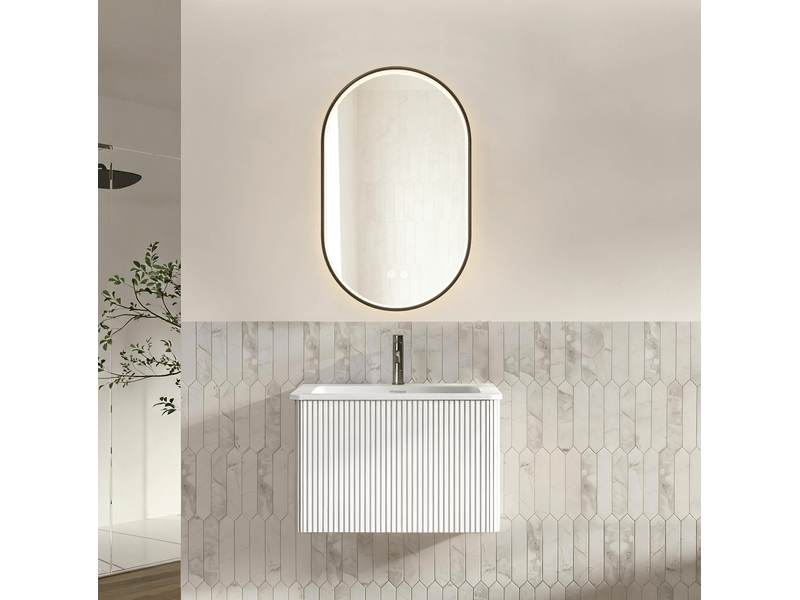  Meuble sous vasque suspendu avec 1 tiroir, miroir led antibuée réglable pour salle de bain blanc 61 × 46,5 × 37 cm  - Conforama B