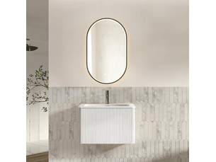 Meuble sous vasque suspendu avec 1 tiroir, miroir led antibuée réglable pour salle de bain blanc 61 × 46,5 × 37 cm