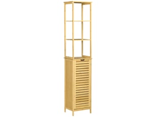 Armoire de salle de bain haute en bambou naturel, avec 3 étagères et 1 porte, colonne de rangement, 34 x 30 x 173 cm