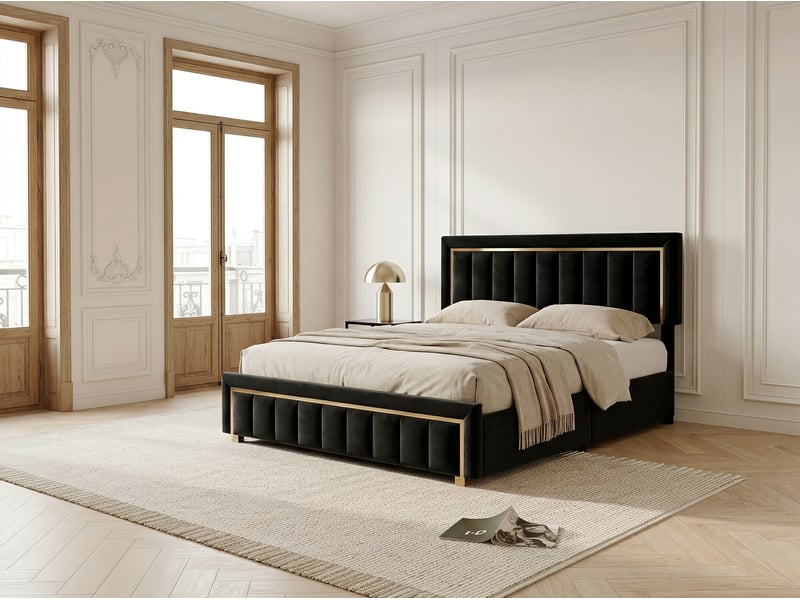  Lit coffre 160x200 cm - tiroirs et led rgb - lit velours - usb type-c - tête de lit avec rangement  - Conforama D