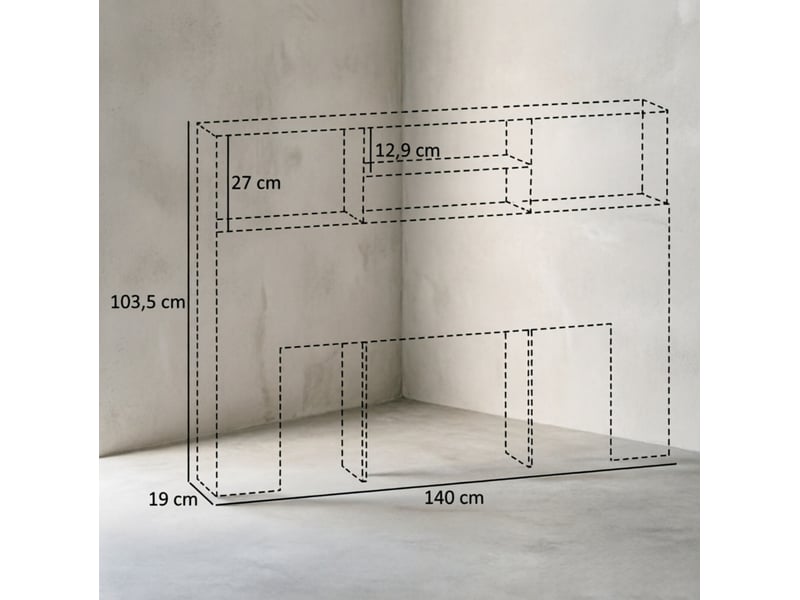  Tête de lit avec 4 niches ouvertes et fixation murale, rangement pour chambre, naturel, 140 × 19 × 103,5 cm  - Conforama E