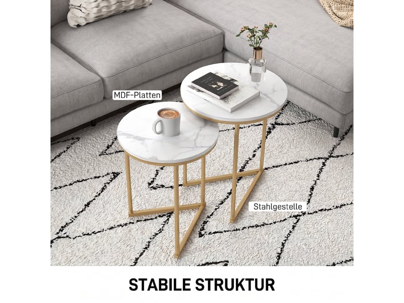  Lot de 2 tables d'appoint gigognes effet marbre et acier doré  - Conforama E