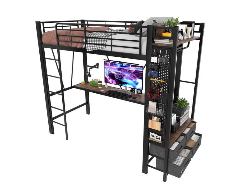  Lit mezzanine 90x200cm coloris noir led métal lit enfant noir - Conforama A