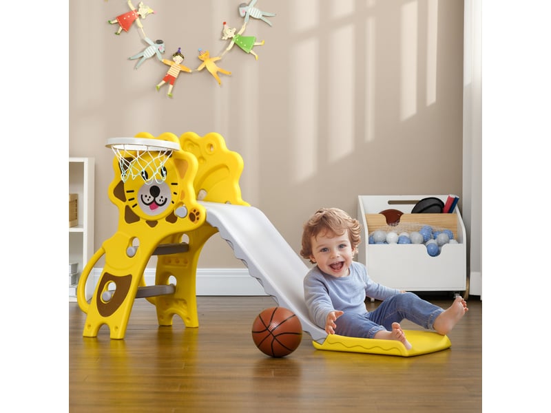 Toboggan pour enfants intérieur extérieur avec panier de basket pour les enfants de 18 à 36 mois, jaune, gris - Conforama B