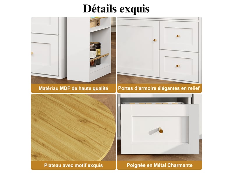 Meuble de cuisine muvano, table de bar extensible avec rangement, blanc, longueur de 138 à 204 cm - Conforama E