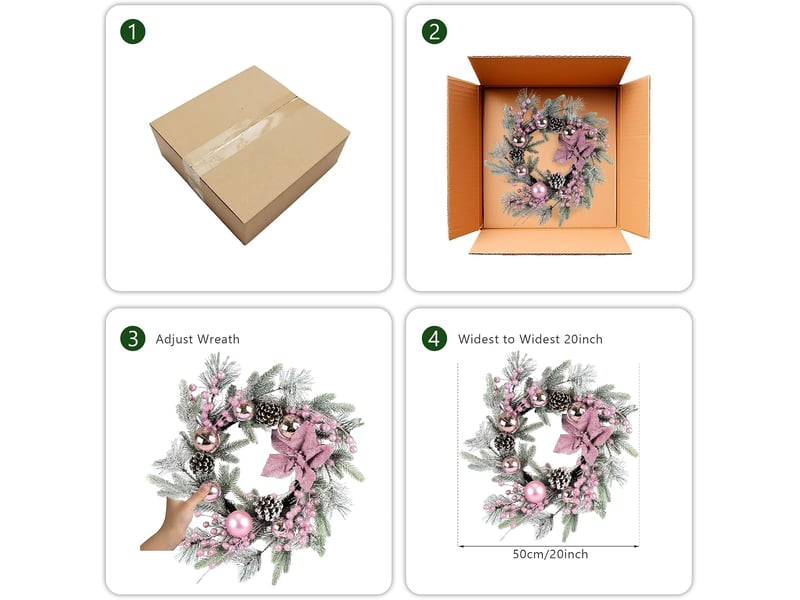 Couronne de noël artificielle 50cm pour porte d'entrée – pommes de pin, nœud et boules, intérieurextérieur - Conforama B
