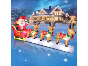 Père noël gonflable 3,7 m avec traîneau et 3 rennes, led, grande décoration de noël pour jardin
