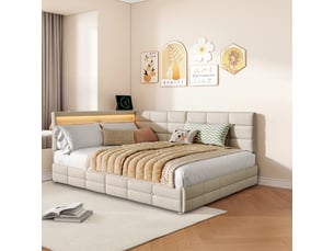 Lit avec rangement 140x190 cm <strong></strong>  <strong></strong> coloris beige