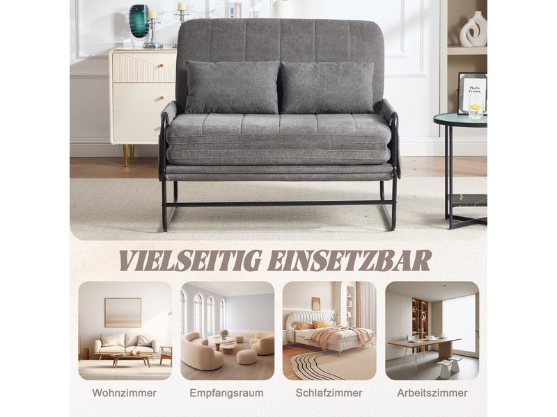  Fauteuil convertible 2 places avec couchage, poches latérales, coussin lombaire et dossier soutenant en chenille gris  - Conforama E