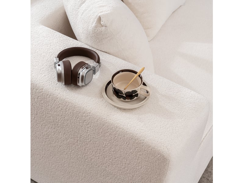 Canapé modulaire convertible 5 places en tissu blanc, mousse haute densité, sans montage pour votre salon - Conforama D