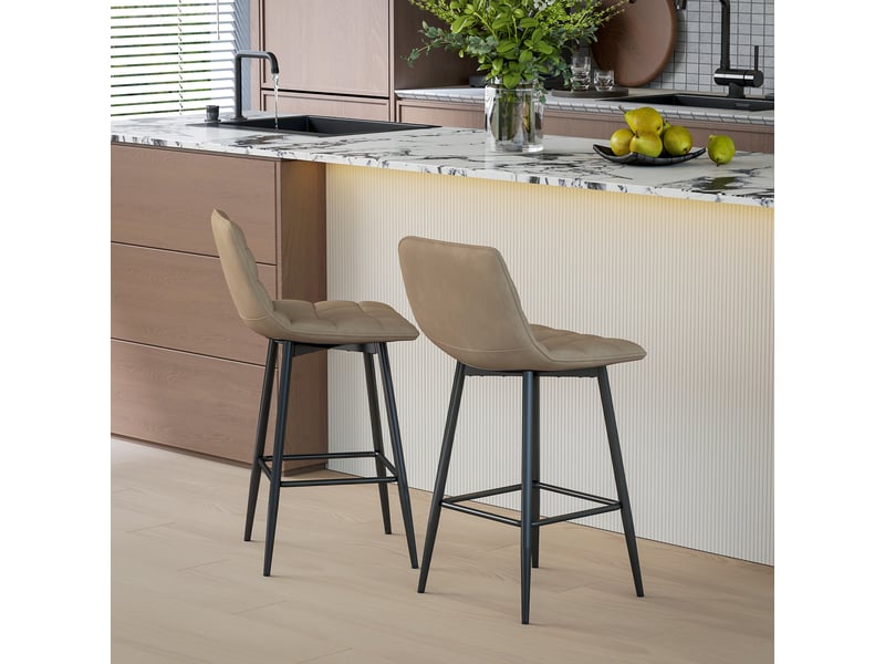  Ensemble de 2 tabourets de cuisine de style nordique en tissu effet velours et métal, 45 x 47 x 84 cm, marron  - Conforama C