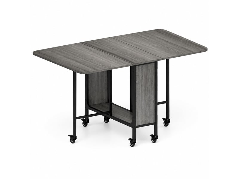  Table extensible pliante avec 2 plateaux relevables, étagère et 6 roulettes freinées, gris 130 × 80 × 74 cm  - Conforama A