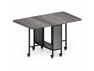 Table extensible pliante avec 2 plateaux relevables, étagère et 6 roulettes freinées, gris 130 × 80 × 74 cm
