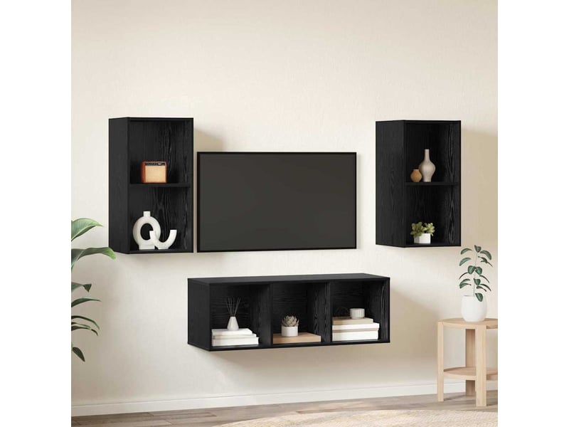  Ensemble meuble tv - banc tv - meuble de rangement 3 pcs chêne noir bois d'ingénierie  - Conforama D