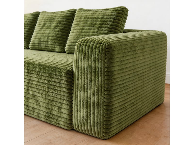  Canapé d'angle, canapé modulable, en velours tricoté, vert, assise profonde, style cloud, pour salon, version droite, chambre  - Conforama R