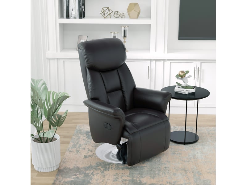  Fauteuil relax ulevr inclinable manuel pivotant 360° avec repose-pieds, 78 x 80 x 109 cm, simili cuir noir  - Conforama B