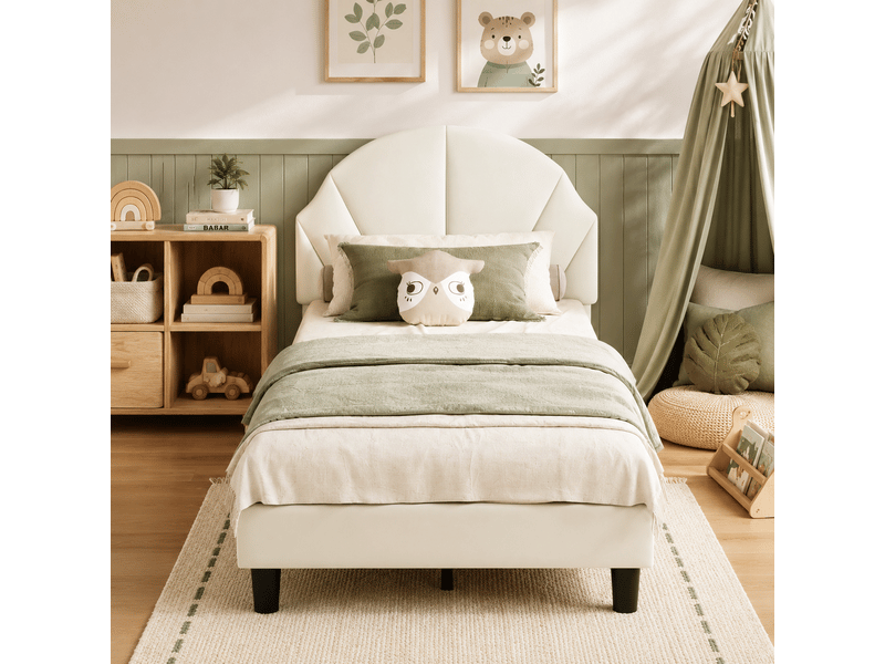  Lit rembourré 90x190 cm avec sommier à lattes, lit simple enfant 90x190 cm - tête de lit réglable en hauteur - 1 personne - lit fille 90x190 - lit rembourre avec sommier à lattes en bois - tête de lit réglable en hauteur - cadre…  - Conforama B