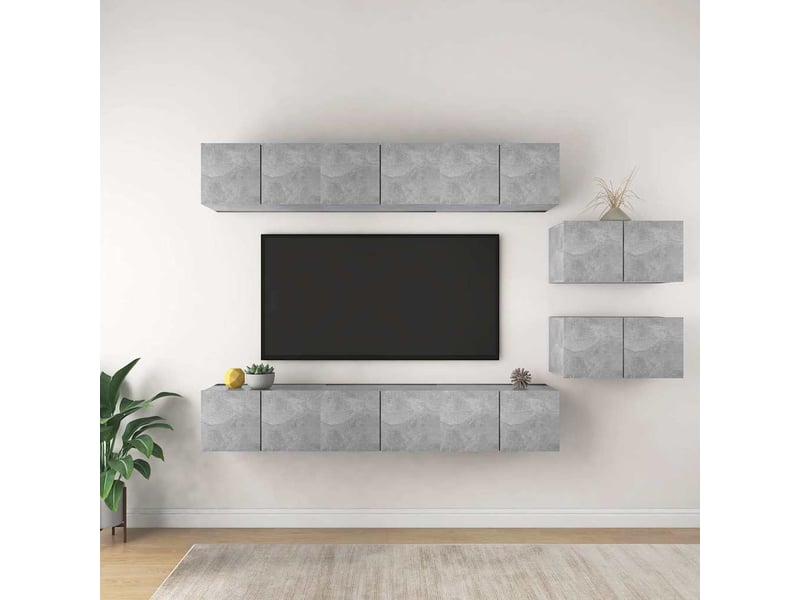  Meubles tv - banc tv - meuble de rangement 8 pcs gris béton bois d'ingénierie  - Conforama B