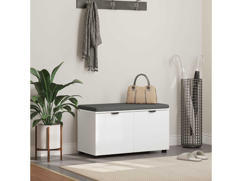  Banc d'entrée blanc 80x38x46 cm bois ingénierie et tissu shl13759  - Conforama B