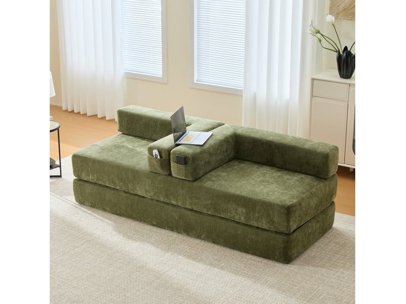  Canapé modulaire modenvie 2 places en chenille vert avec poches latérales et base antidérapante 198 x 79 x 60 cm  - Conforama E