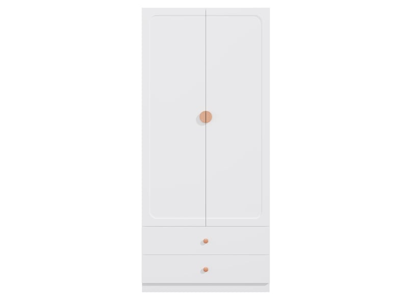  Armoire penderie 2 portes 90 x 45 x 200 cm blanche mdf et acier, 2 tiroirs, tringle et rangement  - Conforama D