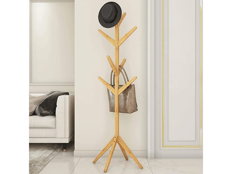 Porte-manteau sur pied - avec patères en forme de branches et base stable - support multifonction - en bambou naturel - 45 x 175 cm - Conforama E