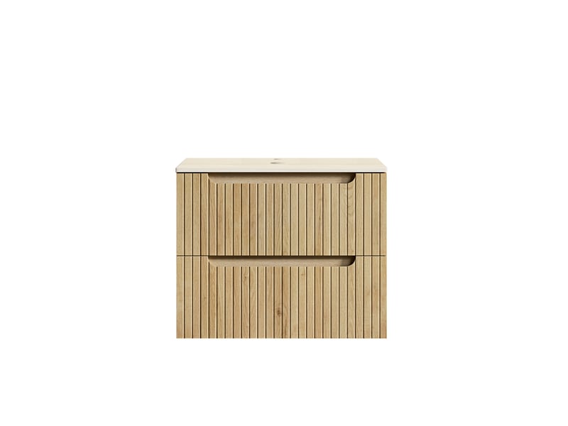Meuble sous lavabo 60 cm avec plan de travail en pierre frittée - lpospi - contreplaqué chêne clair - Conforama E