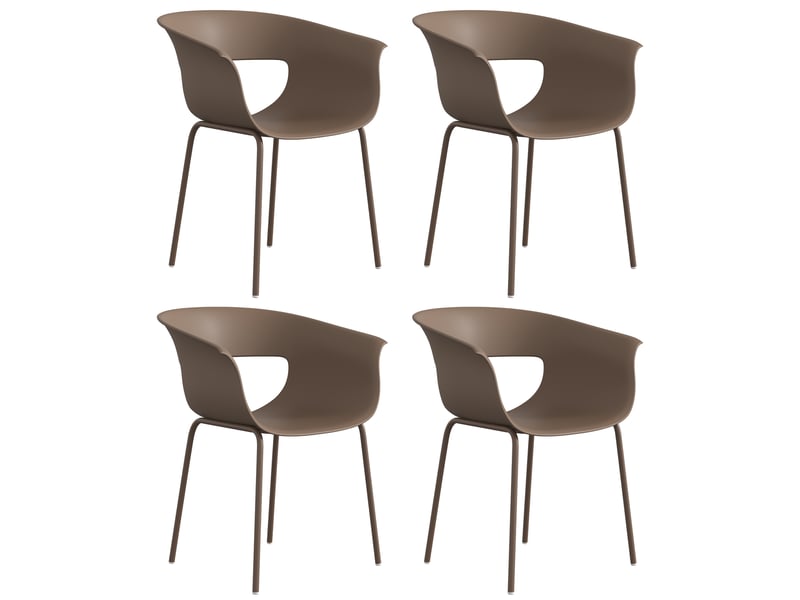  Lot de 4 chaises de jardin avec accoudoirs plastique et métal café 61x51x74 cm  - Conforama A