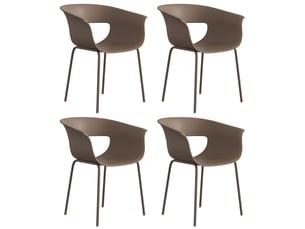 Lot de 4 chaises de jardin avec accoudoirs plastique et métal café 61x51x74 cm