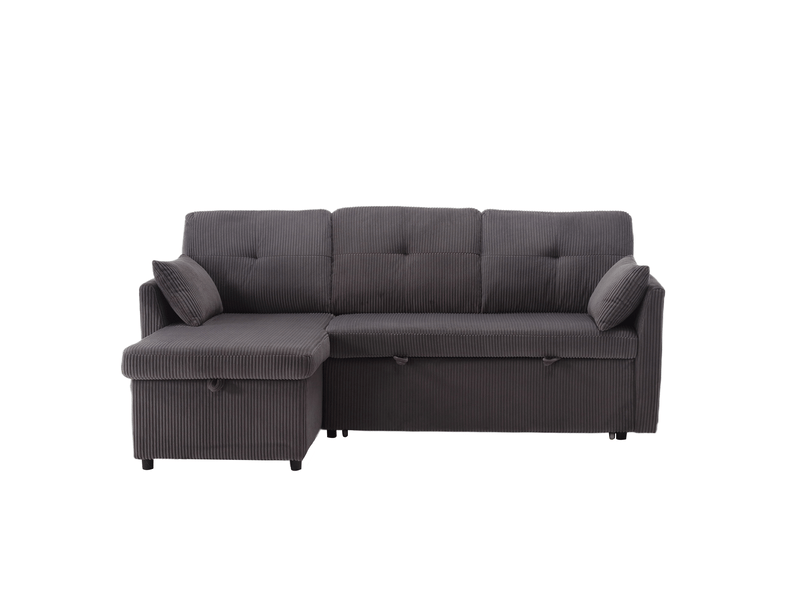  Canapé d’angle convertible modenvie 3 places en velours côtelé gris foncé avec rangement et méridienne réversible 206 x 108 x 66 cm  - Conforama A