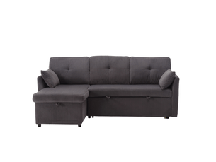 Canapé d'angle réversible convertible <strong>MODENVIE</strong> <strong></strong> 3 places Velours côtelé gris avec coffre de rangement