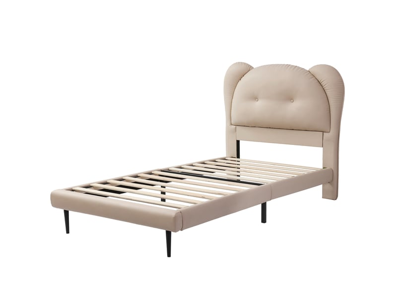 Lit enfant 90x200 cm avec sommier en pu beige chicfurn  - Conforama A