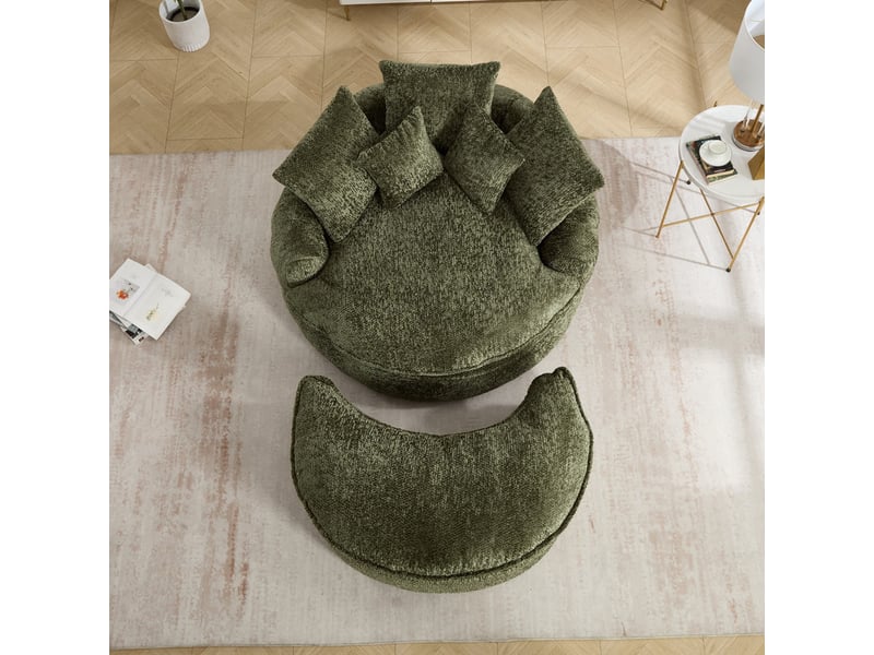 Canapé droit géant 55, assise ronde en mousse polyester ultra-douce, inclinaison, coussin fourni, 190.5×138×63 cm, vert olive - Conforama R