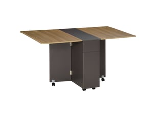 Table de salle à manger pliante sur roulettes avec rangement 1 placard et 2 tiroirs 76 x 140 x 74 cm