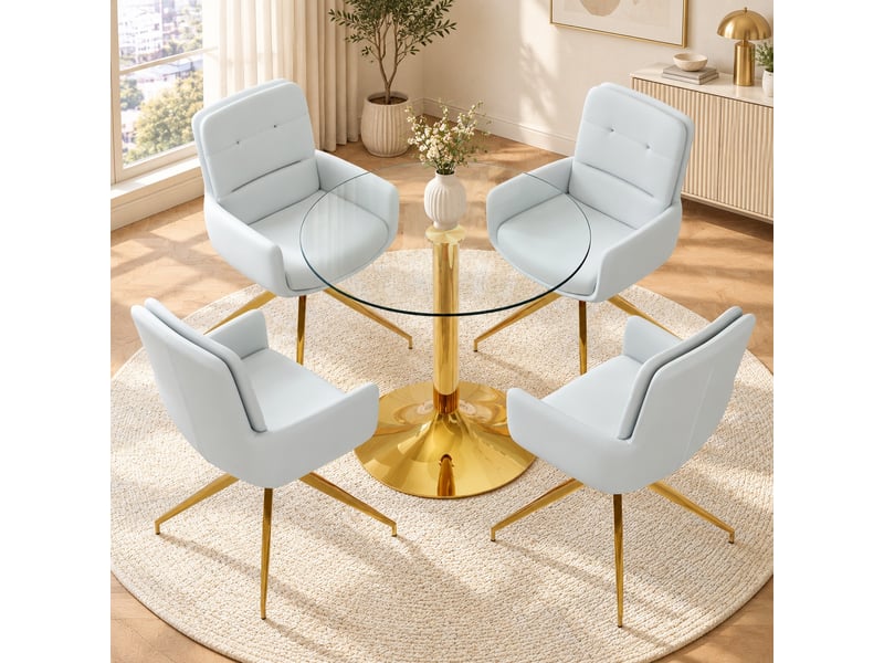 Ensemble table et chaises avec 1 table et 4 chaises pivotantes - verre, métal et pu - transparent, or, gris - Conforama B