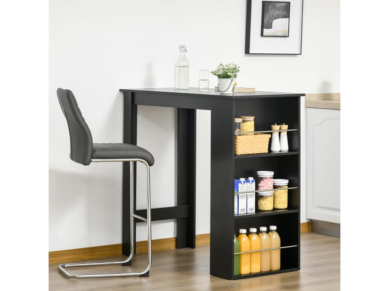  Table haute de cuisine avec 3 étagères en bois, style bar et cuisine moderne, 112 x 57 x 106 cm, noire  - Conforama C