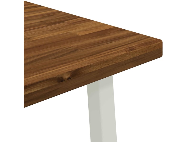  Table à manger 60x55x75 cm bois d'acacia massif naturel et blanc shl82246  - Conforama E